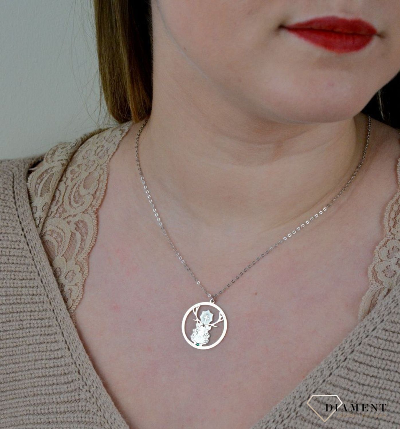 Srebrny naszyjnik celebrytka Jeleń Św. Huberta DIA-NSZ-NR3 R552-ROD.jpg